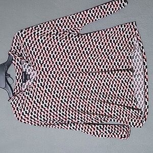 LIZ CLAIBORNE Women's V-Neck Long Sleeve Geometric Print Blouse - Size Large